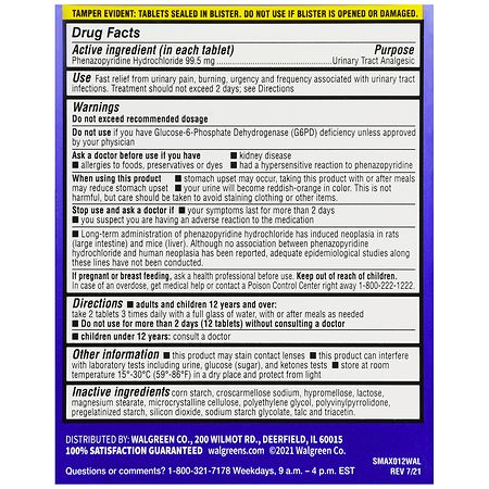 Walgreens Maximum Strength Urinary Pain Relief Tablets