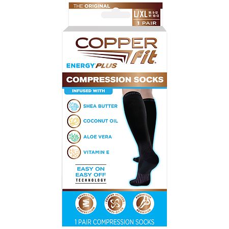 Copper Fit Compression Hydrating Socks Large/Xlarge Black