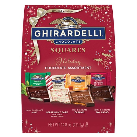 Ghirardelli Squares Bag Chocolate Assortment Dark Mint, Peppermint, Caramel, Dark 60% Cacao