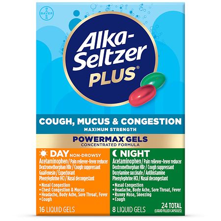 Alka-Seltzer Plus Cough Mucus & Congestion, Day+ Night PowerMax Liquid Gels
