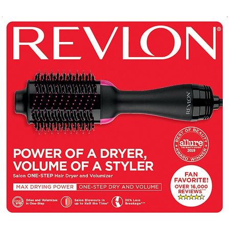 Revlon One-Step Volumizer Original 1.0 Hair Dryer and Hot Air Brush, Black Black