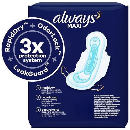 Always Maxi Pads, Extra Heavy Overnight with Wings Unscented, Size 5