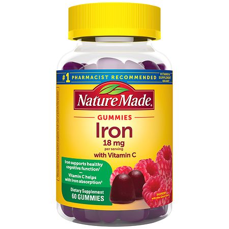 Nature Made Iron Supplement 18mg Per Serving with Vitamin C Gummies - Raspberry Flavored - 60ct