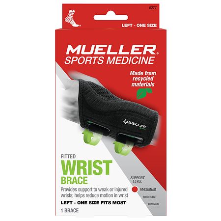 Mueller Green Fitted Wrist Brace, Left, One Size Fits Most