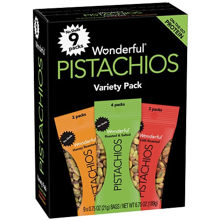 Wonderful Pistachios  No Shell Nuts  Variety Pack 0.75 Ounce Bags (Pack of 9)