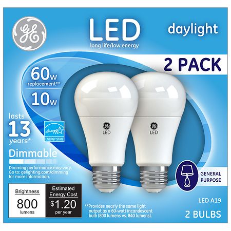 GE Dimmable Replacement LED Light Bulbs General Purpose A19 Daylight