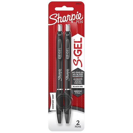 Sharpie S-Gel Pens, Black, Medium, 0.7 mm - 2 pens