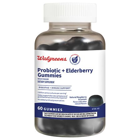 Walgreens Probiotic + Elderberry Gummies Raspberry & Lemon