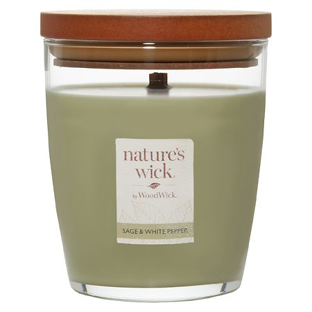 Nature's Wick Jar Candle Sage & White Pepper, Medium Olive Green