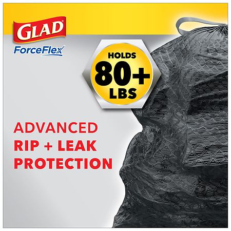 Glad Large Drawstring Trash Bags, ForceFlex with Clorox Mountain Air, 30  Gallon Black