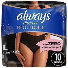 Always Discreet Boutique, Incontinence & Postpartum Underwear For Women,  Maximum Protection, Large, 18 Count : : Health & Personal Care