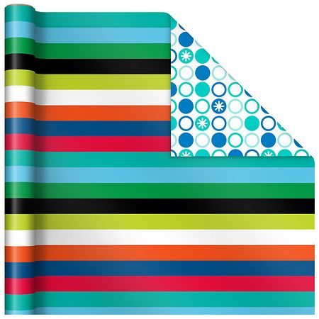  Hallmark All Occasion Reversible Wrapping Paper - Gold & Kraft  Stripes, Triangles, Chevron, Polka Dots : Health & Household