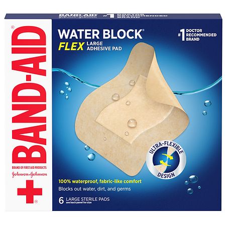 Band Aid Brand Water Block Flex Waterproof Adhesive Pads Large