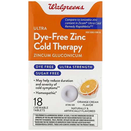 Walgreens Ultra Dye-Free Zinc Cold Therapy Chewable Tablets Orange Cream