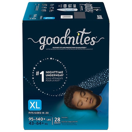 Huggies Goodnites Boys Bedwetting Night Time Underwear, Goodnites, XL  (95-140+ lb.), 63 Ct & Girls Bedwetting Night Time Underwear, Goodnites, XL  (95-140+ lb.), 28 Ct : : Baby