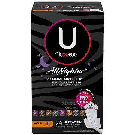 U by Kotex Clean & Secure Overnight Maxi Pads with Wings Unscented, Extra  Heavy