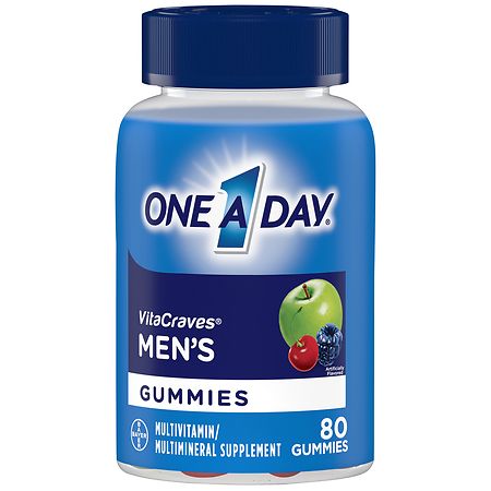One A Day VitaCraves Men's Multivitamin Gummies Blue Raspberry, Cherry, Green Apple