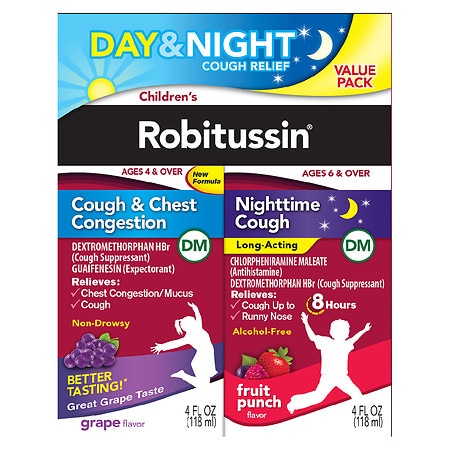 Children's Robitussin Day & Night Cough & Chest Congestion Grape, Fruit Punch