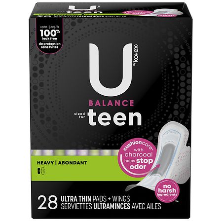 U by Kotex Balance Sized for Teens, Ultra Thin Pads with Wings Unscented
