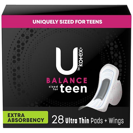 U by Kotex Balance Sized for Teens, Ultra Thin Pads with Wings Unscented