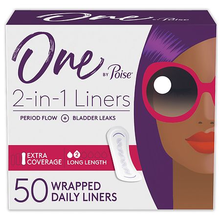One by Poise Panty Liners (2-in-1 Period & Bladder Leakage Daily Liner) Long (50 ct)