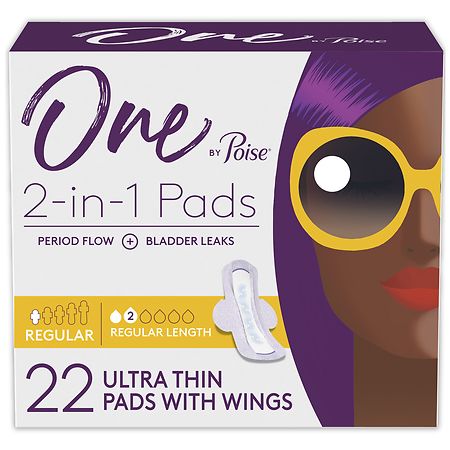 One by Poise Feminine Pads with Wings (2-in-1 Period & Bladder Leakage Pad for Women) Regular (22 ct)