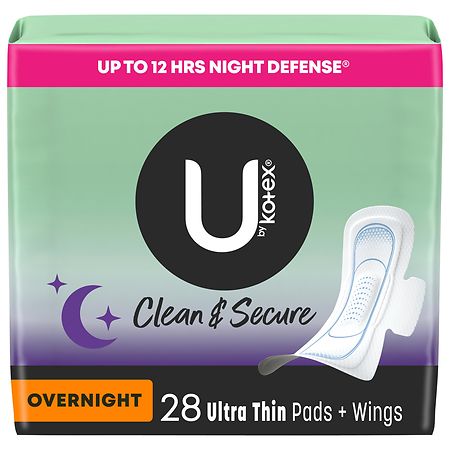 U by Kotex Clean & Secure Ultra Thin Pads with Wings Overnight (28 ct)