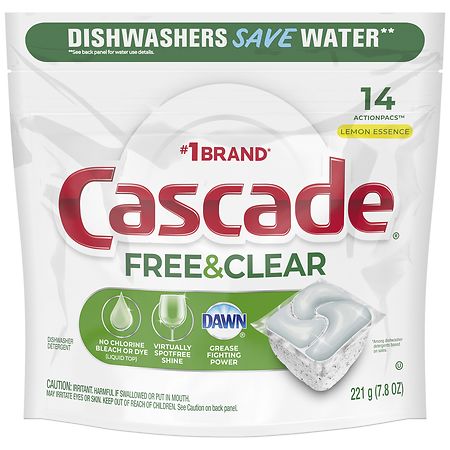 Cascade Free & Clear ActionPacs Dishwashing Detergent Lemon Essence