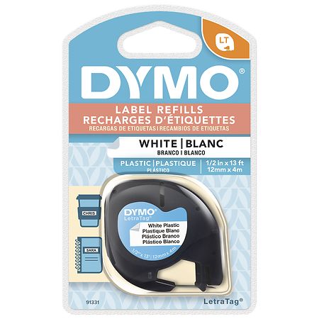 Dymo LetraTag Plastic Label Tape Black on White