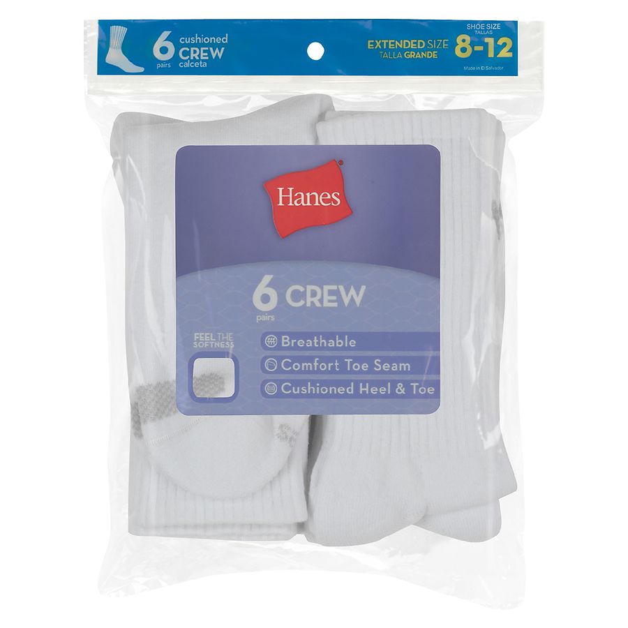 Hanes Women Crew White Extended Size Sock