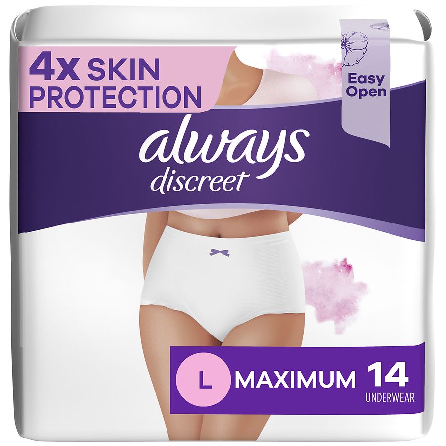  Always Discreet Boutique Adult Incontinence and Postpartum  Underwear for Women, Maximum Protection, XL, Rosy, 16 Count (Packaging May  Vary) : Health & Household
