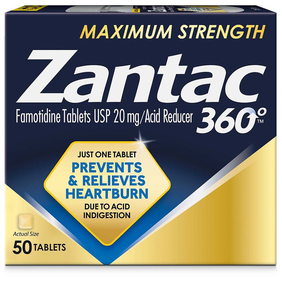 Zantac 360 Maximum Strength Acid Reducer Famotidine Tablets 20mg