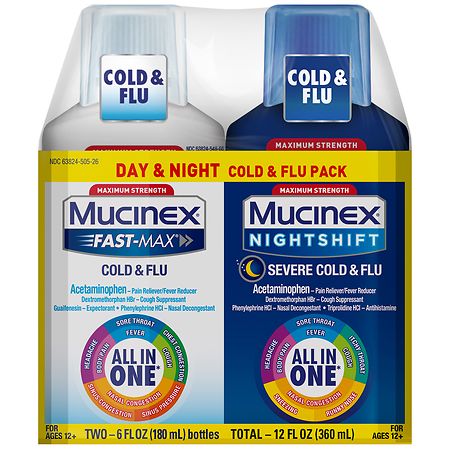 Mucinex Day & Night Cold & Flu, All-in-One, Multi Symptom Relief, Liquid