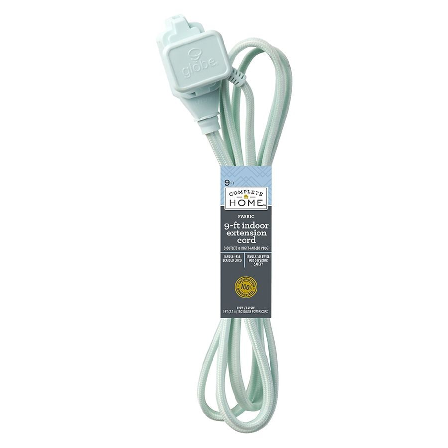 Globe 9-ft 16/2 Fabric Extension Cord, Right Angle Plug, 3 Outlets