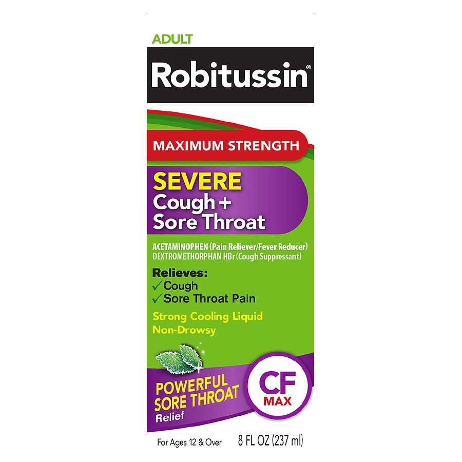 Robitussin Adult Maximum Strength Severe Cough + Sore Throat Relief Medicine Mint Walgreens