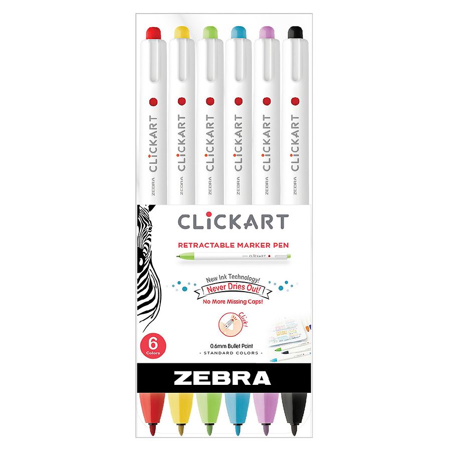 Zebra ClickArt Retractable Marker Pen 0.6 mm Assorted