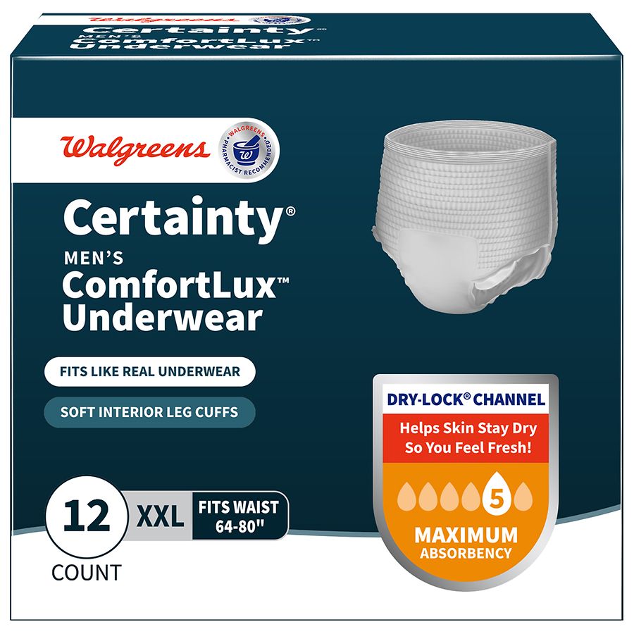 Walgreens Certainty ComfortLux Adult Incontinence Underwear for Men,  Maximum Absorbency 2XL Grey