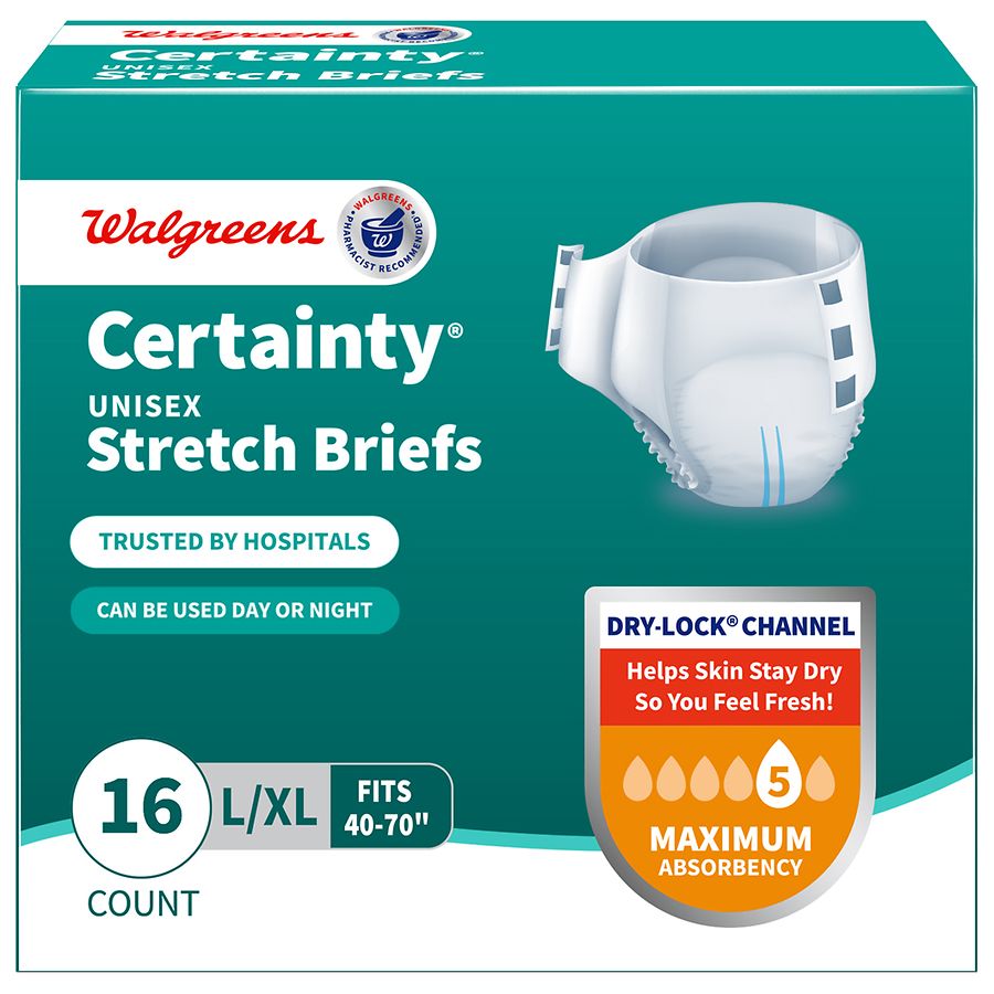  Walgreens Certainty Unisex Stretch Briefs, Large/X-Large 16.0ea  : Health & Household