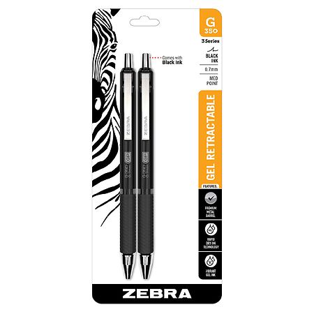 Zebra G-350 Gel Retractable 0.7 mm Space Black Bar Black Ink Bonus 2 Refills