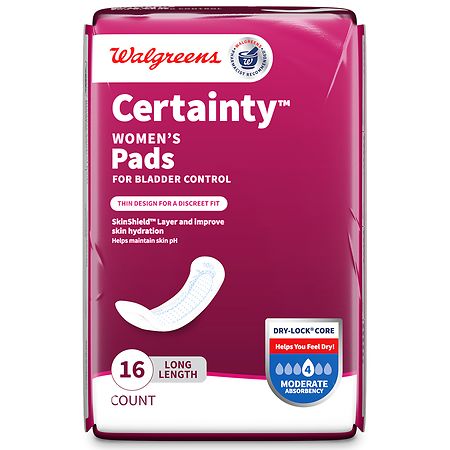 Walgreens Certainty Moderate Absorbency, Long Length, Incontinence Pads