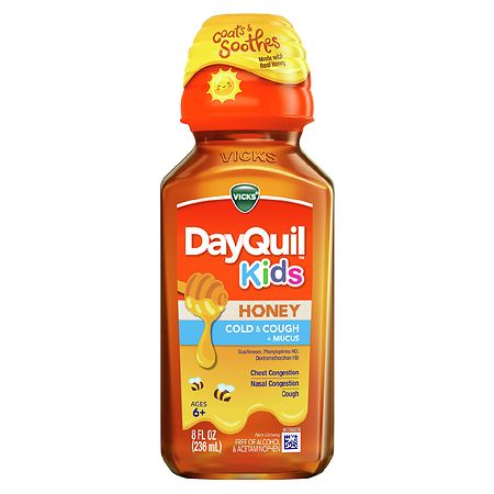 Vicks DayQuil Kids Cold and Cough + Mucus Relief Real Honey For Kids 6+