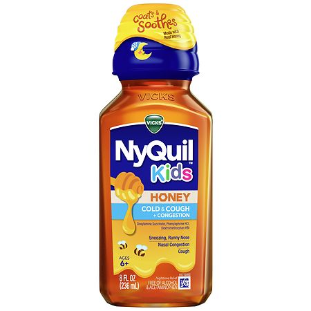 Vicks Nyquil Kids Cold & Cough + Congestion Relief, For Children Ages 6+, Honey
