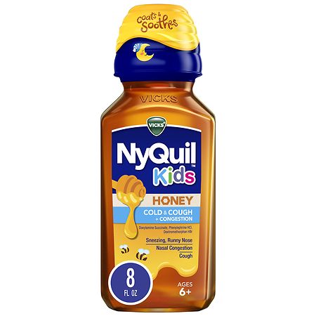 Vicks Nyquil Kids Cold & Cough + Congestion Relief, For Children Ages 6+, Honey