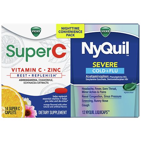 UPC 323900043336 product image for Vicks Nyquil Super C Convenience Pack, Max Strength Cold and Flu Relief+Rest and | upcitemdb.com