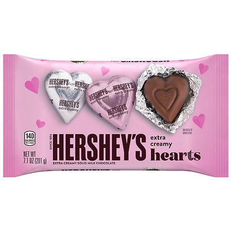 HERSHEY'S Hearts Candy, Valentine's Day, Bag Extra Creamy Solid Milk Chocolate - 7.1 oz