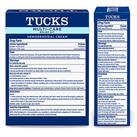 TUCKS Multi-Care Relief Kit for Hemorrhoids with Lidocaine Cream & Witch  Hazel Pads 