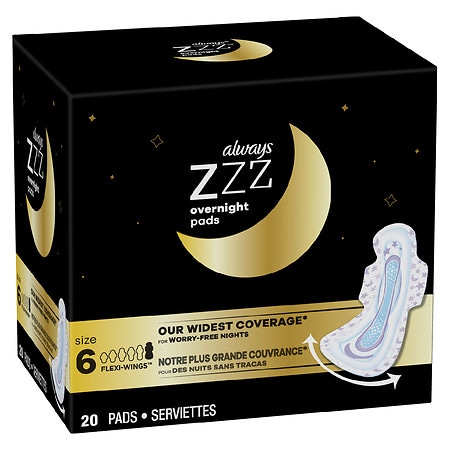 Always, ZZZs Overnight Disposable Period Pads For Women, Size 6, With  Wings, 10 Count : : Health & Personal Care