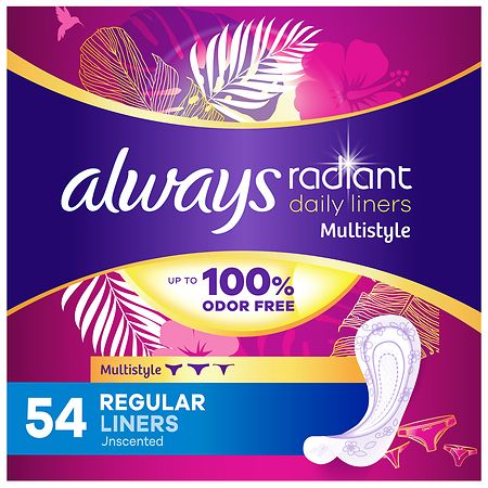 Always Radiant Daily Multistyle Liners Regular Absorbency Unscented