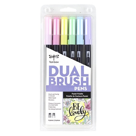 Tombow Dual Brush Pen Art Markers, Pastel, 6-Pack