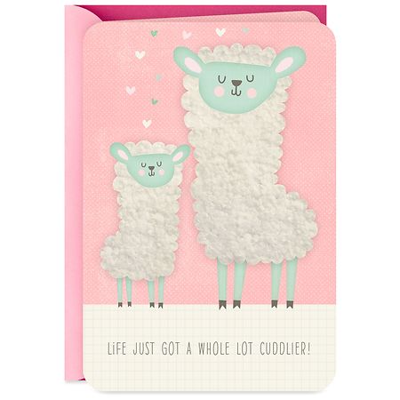 Hallmark New Baby Girl Card (Cuddly and Fun Cute Lambs) E21
